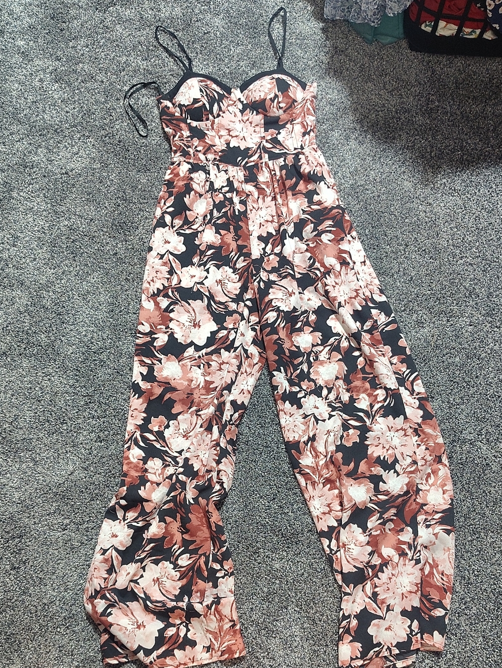 Women's Floral Wide-Leg Jumpsuit in Black and Blush
